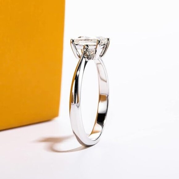 1.2CT Princess Moissanite D Color VVS1 Clarity Silver Wedding Ring - Picture 5 of 6